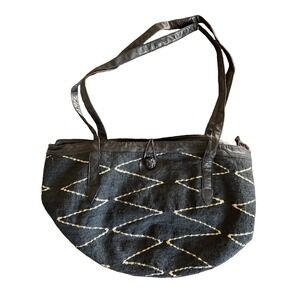 Boho Woven Zig Zag Zippered Tote Bag Large Purse